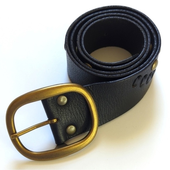 Linea Pelle Studded Black Leather Woven Belt Size XL 44”Length 1 7/8” Wide main image 7